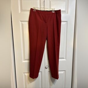 Hugo BOSS Tocanes1 Size 8 Trousers Cuffed Pants Flat Front Rust Soft Pinstripes